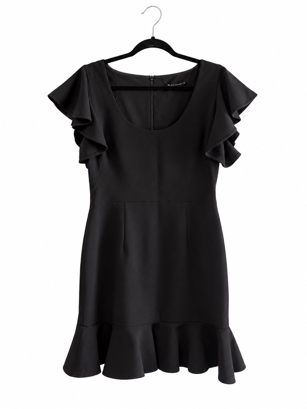NWT Black Halo Lynn Mini Dress Black Ruffle Flutter Sleeve Size 8